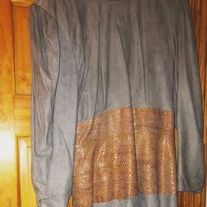 Gray suede dress with snake skin band.